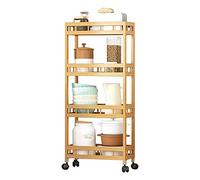 YIWEOG Storage Rack 4-Tier Slim Storage Cart of High Mountain Solid Bamboo Kitchen Organizer Slide-Out Mobile Storage Cart Rolling Pantry Shelf Kitchen Shelving Unit Utility Cart