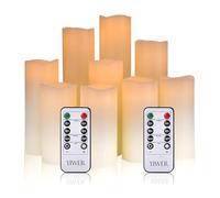 YIWER Flameless Led Candle Φ2.2 x H 4"/5"/6"/7''/8''/9'' Real Wax Battery Candle Pillars 10 Key Remote Control with 24 Hour Timer Function (Ivory)