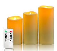 YIWER Waterproof Led Flameless Candles - Outdoor Indoor Battery Operated Flickering Candle with Remote Timers丨Won't Melt Ivory Plastic Set of 3 D2.2 x H5 6" 7" for Christmas Party Garden Decoration