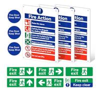 YIWONFU Fire Exit Sign Set,12Pcs Fire Action Notice Sign Set(Fire Exit- Fire Response- Fire Door Warning- Double Reminder Signs)