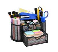 YIWONFU Mesh Desk Organiser Stationery Storage Desktop Organiser with 8 Compartments and 1 Drawer, Metal Space Saving Stationery Holder Pens, Clips, Notes & Phone for Office, Home, School, Classroom
