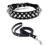 Yiwong Spiked Leather Dog Collar Lead Set, Bullet Nail Rivet Dog Collar, Leather Dog Collar with Studs for Medium, Pitbull, English Bulldog (XS, Black)