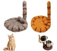 YIWOYI 2PCS Funny Cat Butt Felt Coasters - Cute Kitten Drink for Coffee and Tea Lovers, Adorable Desktop Decoration for Home and Office(A)