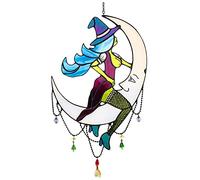 YIWOYI Glass Window Panel,Stained Acrylic Witch Hanging Sunbathing Witch on Moon Decor Stained Glass Witch Home Decoration (A)