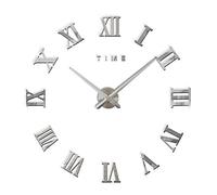 yIXAGLPU Modern Modern DIY Large Big Watch Decal 3D Stickers Roman Numerals Home Office Removable Decoration for Living Room - Silver (Battery NOT Included) (Silver)