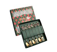 YIXANNX 6pieces Christmas Sets Unique Christmas Atmosphere Pendant Fork Spoon Set of 6 Stainless Steel Cutlery Sets, GOLD2, B