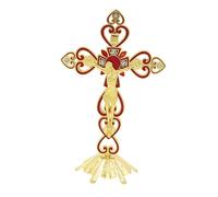 YIXANNX Beautiful Wall Crucifix Cross Standing Crucifix Base Catholic Jesus Cross Decorative Piece Placed On Tabletop Vintage Metal Standing Prayer Crosses, Red, 20x12.5cm
