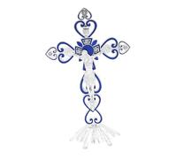 YIXANNX Beautiful Wall Crucifix Cross Standing Crucifix Base Catholic Jesus Cross Decorative Piece Placed On Tabletop Vintage Metal Standing Prayer Crosses, Blue, 20x12.5cm