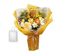 YIXANNX Delicate Crochet Bouquet Featuring Hand Knit Flowers Roses and Daisies Birthdays Weddings and Home Decor Handmade Knitted Bouquet Eternal Blessing Wedding, Orange, 35x27cm