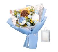 YIXANNX Delicate Crochet Bouquet Featuring Hand Knit Flowers Roses and Daisies Birthdays Weddings and Home Decor Handmade Knitted Bouquet Eternal Blessing Wedding, Blue, 35x27cm