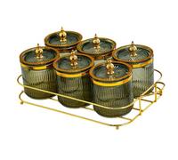 YIXANNX Glass Condiment Serving Tray Bar Container with Multiple Sections Organizing Diverse Snacks Desktop Clean and Tidy. Fruit Dessert Snacks Serving Platter Glasses Bowl, Green, 35.5x18.5x12cm