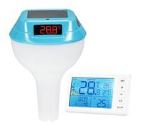 YIXANNX Intelligent RGB Atmosphere Light Timer Switch Pool Thermometer With Solar Panel And Child Lock Function Intelligent, cyan