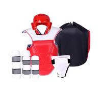 YIXANNX Karate Sparring Gear Includes Boxing Headgear Shin Guards Arm Guards And Storage Bag For Convenient Transportation And Organization Thickened Adjustable Padded Taekwondo Chest Guard, Red, M