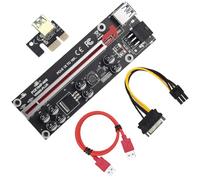 YIXANNX PCI-E 1x to 6x Powered USB 3.0 Extender Card Mining Electronic Component Adapter LED Light Accessories for Miner, Red Slot and Red Cable, 130x45x15mm