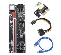 YIXANNX PCI-E 1x to 6x Powered USB 3.0 Extender Card Mining Electronic Component Adapter LED Light Accessories for Miner, Black Slot and Blue Cable, 130x45x15mm