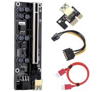 YIXANNX PCI-E 1x to 6x Powered USB 3.0 Extender Card Mining Electronic Component Adapter LED Light Accessories for Miner, Black Slot and Red Cable, 130x45x15mm