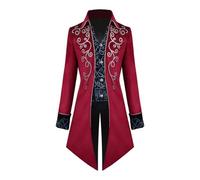 YIXANNX Steampunk Medieval Tailcoat Long Sleeve Jacket Stylish Vintage Look For Daring Gentlemen Fashionable To Look And Will Definitely Suit All Styles And Seasons, Red, XL