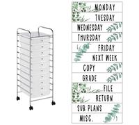 YIXAXKAO 12 Pieces Rolling Storage Cart Labels 10 Drawer Rolling Cart Labels Eucalyptus Classroom Decor for Teacher Office School Classroom Organization
