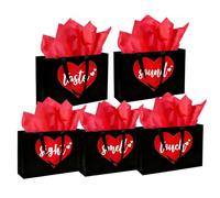 YIXAXKAO 5 Senses Gift Bags Five Senses Gift Bags with Tissue Paper Kraft Paper Bag with Ribbon Handles for Anniversary, Valentine's Day, Birthday for Him Husband Boyfriend (Black red)