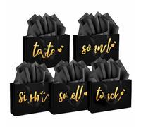 YIXAXKAO 5 Senses Gift Bags Five Senses Gift Bags with Tissue Paper Kraft Paper Bag with Ribbon Handles for Anniversary, Valentine's Day, Birthday for Him Husband Boyfriend (Black gold)