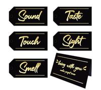 YIXAXKAO 5 Senses Gift Tags Set for Him, Anniversary, Valentine's Day, Birthday, 6 Count, Black with Gold, 4 x 2 Inches, Kraft Paper
