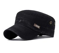 Yixda Men‘s Washed Cotton Military Hat Adjustable Cadet Army Caps (Black)