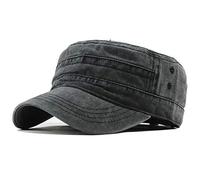 Yixda Unisex Vintage Military Army Flat Cap Adjustable Baseball Cap - Black - One size