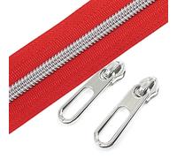 YIXI-SBest Metallic Nylon Coil Zippers #5 10 Yards Sewing Zippers Bulk DIY Zipper by The Yard Bulk with 20PCS Zipper Slider for DIY Sewing (Silver Teeth Red Tape)