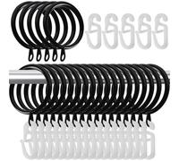 yixiaoboda 50 Pack Curtain Rings and Hooks, 30mm Metal Drapery Hanging Rings & 50pcs Curtain Hooks Plastic White for Curtains and Rods, Drape Sliding Eyelet Rings(Black, 50 Pack)