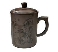 Yixing Purple Sand Clay Tea Cup 500 ml Chinese Zisha Tea Cups Handle Lip Cup (Black)