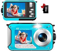 Yixinxin Underwater Digital Camera 4K 16FT Waterproof with 32GB Card 56MP Autofocus Dual-Screen Selfie for Snorkeling