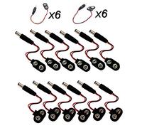 YIXISI 12 PCS 9V Battery Clip Connector, Positive Negative Snap Lead Wire (6pcs T Type and 6pcs I Type), 9 Volt Battery Clip with 2.1mm and 5.5mm Male DC Plug