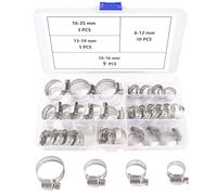 YIXISI 27 PCS 6-25 mm Hose Clips Set, 304 Stainless Steel Hose Clips, Adjustable Hose Clamps, Jubilee Clip, for Hose Pipe Tube, 6-12/10-16/13-19/16-25 mm