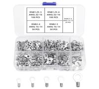 YIXISI 320 PCS M3/M4/M5/M6 Non-Insulated Ring Terminals Kit, Ring Lug Crimp Cable Connectors, Non Insulated O Type Terminals, Tin Plated Copper Terminals, Cable Ring Terminal, AWG 22-16 16-14 14-12