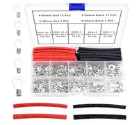 YIXISI 356 PCS M3/M4/M5/M6 Non-Insulated Ring Terminals Kit, Ring Lug Crimp Cable Connectors, Non Insulated O Type Terminals, Tin Plated Copper Terminals, with Heat Shrink Tube, AWG 22-16 16-14 14-12