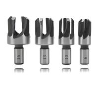 YIXISI 4 PCS 6/10/13/16 mm Standard Wood Plug Cutter Set, Carbon Steel Metric Shank Drill Bit Set, Wood Plug Tenon Drill Bit Cutter, Four-Tooth Chamfered Cutters, for Woodworking