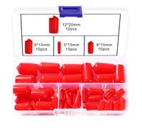 YIXISI 40 PCS 3/6/9/12 mm Rubber End Caps Assortment Kit, Round Flexible Screw End Caps Thread Protectors, Round Vinyl Flexible End Caps, for Protection of Screws, Tubes, Cables, Wires, Red