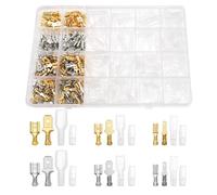 YIXISI 440 PCS 2.8mm 4.8mm 6.3mm Male and Female Wire Spade Connector Kit, Electrical Crimp Terminal Block Assortment Kit, with Insulating Sleeve, for Electrical Wiring Car Audio (Golden + Silver)