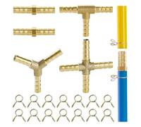 YIXISI 5 PCS 6mm 2/3/4 Way Fuel Hose Barbed Connector, Brass Joiner Adapter With 14 PCS Clamps, for Air, Water, Gas Oil