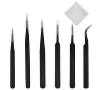 YIXISI 6 PCS Precision Tweezers Set, ESD Tweezers with Cleaning Cloths, Stainless Steel, Black, Tool Set