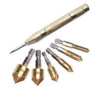 YIXISI 7 PCS Countersink Drill Bits Set, High Speed Steel 5 Flute 90 Degree Center Punch Tool, Counter Sinker Drill Bits 6mm-19mm with Titanium Coating, for Wood