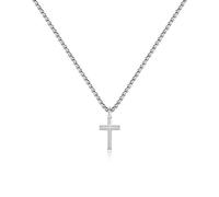 YixNahz Simple Silver Cross Necklace for Men, Stainless Steel Mens Cross Pendant Chain Necklace for Women Black Gold Rolo Link Chain 16-24 Inch Birthday Gift for Women Man, 18 inches + 2 inches