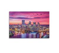 YiXong Bright Pink Skyline Over Pittsburgh Pennsylvania Cityscape Poster Decorative Painting Canvas Wall Posters And Art Picture Print Modern Family Bedroom Decor Posters 16x24inch(40x60cm)