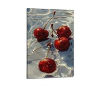 YiXong Cherries in Water Wall Art, Cherry-themed Print, Pure Poster Poster Decorative Painting Canvas Wall Posters And Art Picture Print Modern Family Bedroom Decor Posters 24x36inch(60x90cm)