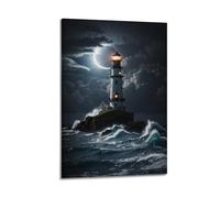 YiXong Coast Lighthouse Blue Moon Serene Sea Vintage Poster Decorative Painting Canvas Wall Posters And Art Picture Print Modern Family Bedroom Decor Posters 24x36inch(60x90cm)