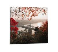 YiXong Liberty Bridge Through Red Autumn Leaves Budapest Hungary Poster Decorative Painting Canvas Wall Posters And Art Picture Print Modern Family Bedroom Decor Posters 24x24inch(60x60cm)