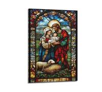 YiXong Religious Holy Family Stained Glass Icon Poster Decorative Painting Canvas Wall Posters And Art Picture Print Modern Family Bedroom Decor Posters 08x12inch(20x30cm)