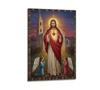 YiXong Religious Image of Jesus’ Sacred Heart with Little Angels Poster Decorative Painting Canvas Wall Posters And Art Picture Print Modern Family Bedroom Decor Posters 12x18inch(30x45cm)