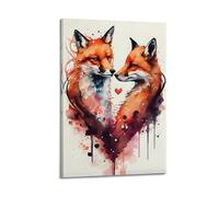 YiXong Watercolor Painting Of Two Foxes Forming A Heart Shape Animal Poster Poster Decorative Painting Canvas Wall Posters And Art Picture Print Modern Family Bedroom Decor Posters 08x12inch(20x30cm)