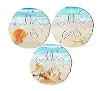 Yixuan 3 Pcs Wooden Beach Wall Decor, Sand Dollar Shaped Wall Art, Coastal Beach Theme Wall Sculpture with Seashell Conches Starfish, Lightweight Modern Wall Hanging Decor for Living Room, Bedroom